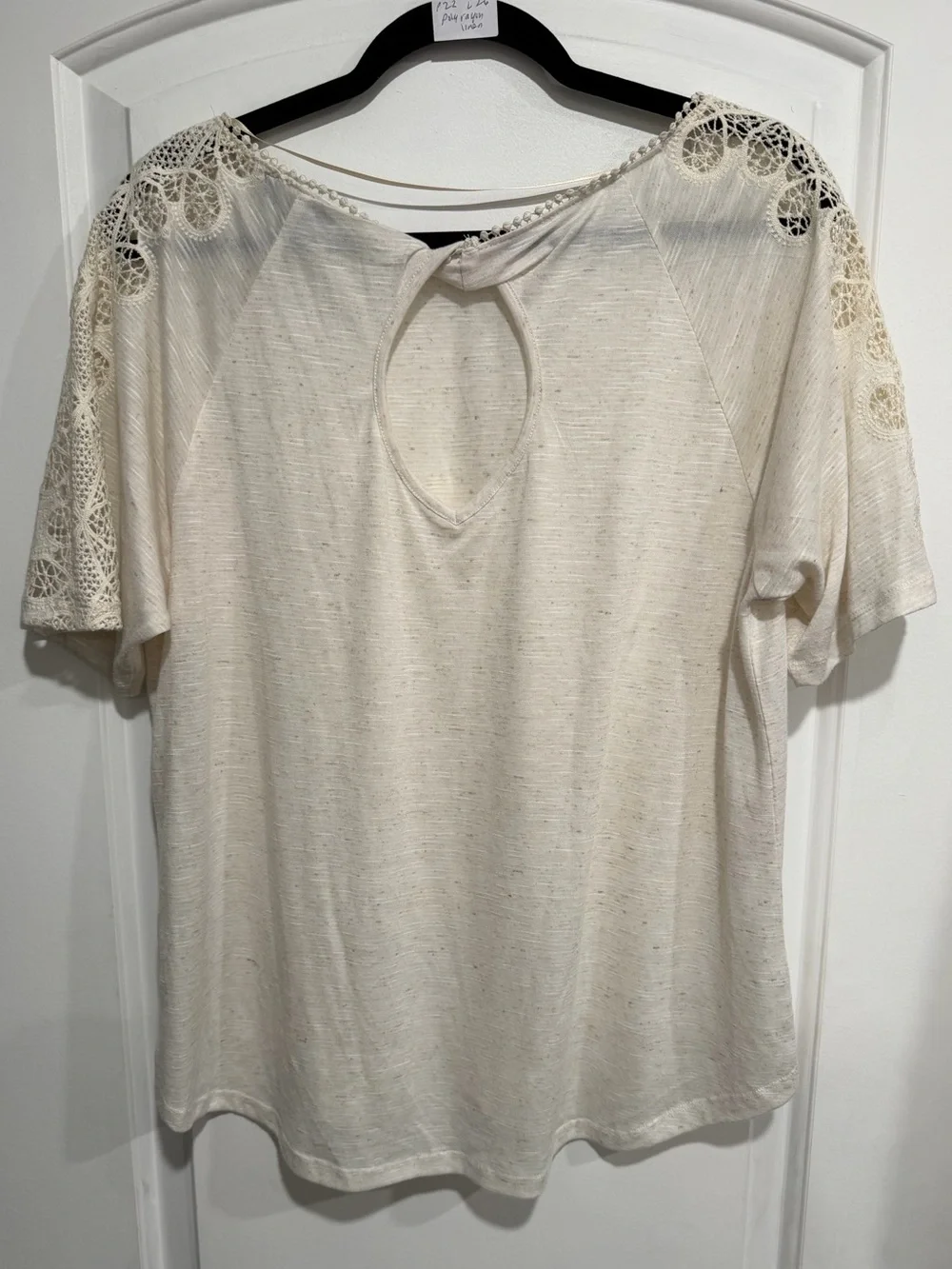 Democracy Cream Short-Sleeve Crochet Shoulder Top Size XL